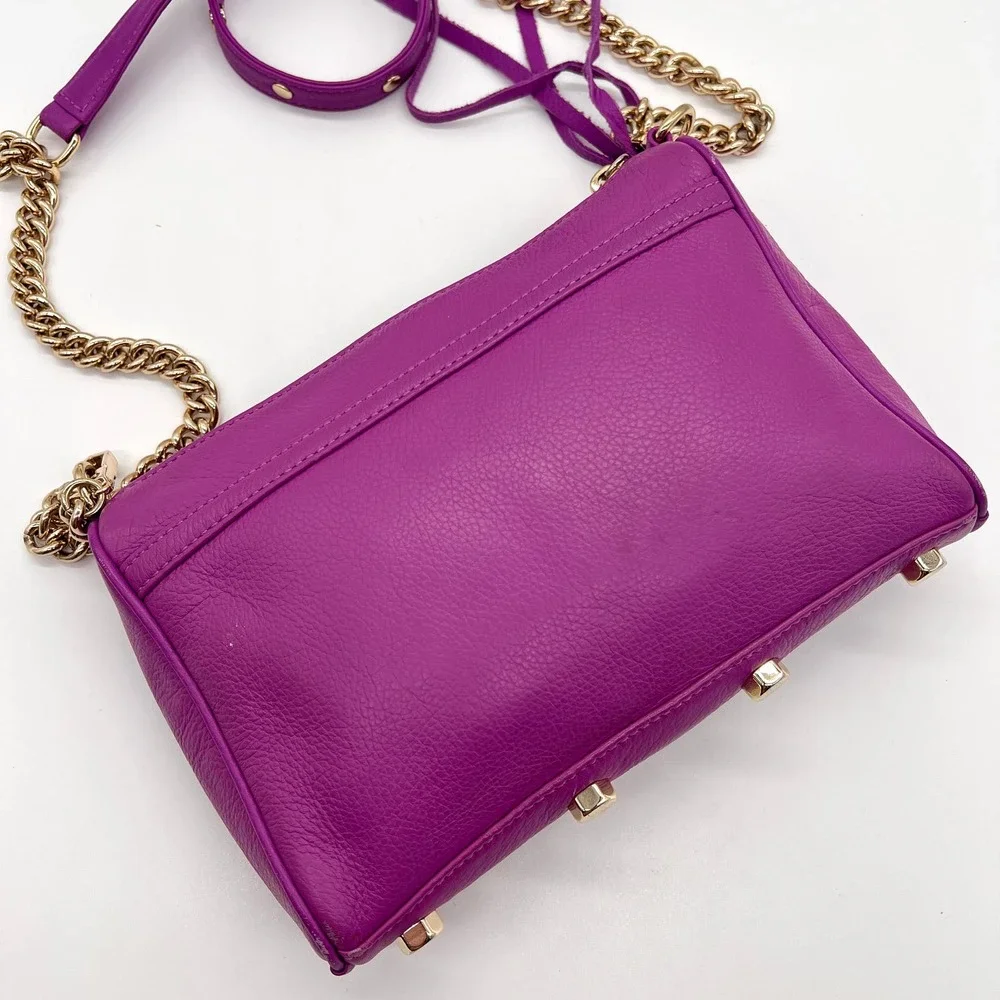 REBECCA MINKOFF Mini MAC Crossbody Bag Womens Purple Leather Chain Strap - Picture 3 of 16